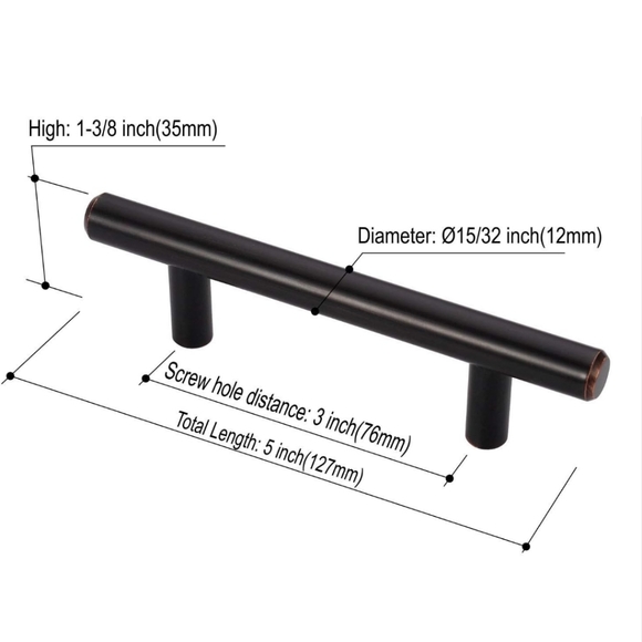 24 Pack Oil Rubbed Bronze 3In (76mm) Hole Centers Cabinet Pulls Hardwar Solid - Picture 4 of 8